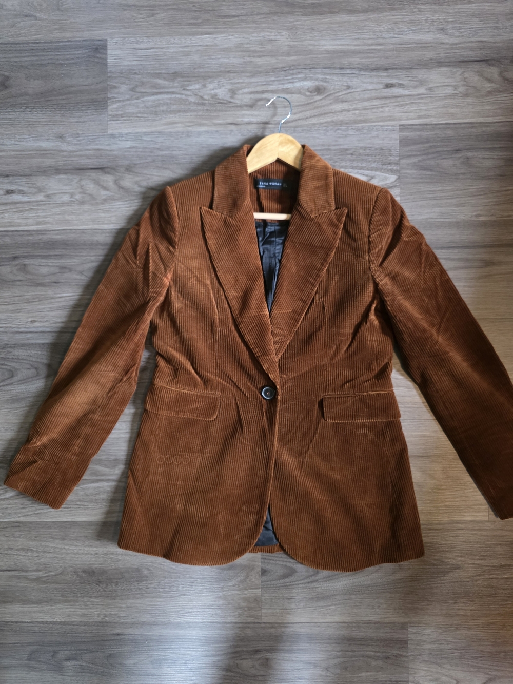 Zara Woman Longline Corduroy Blazer In Rust Brown - Size M